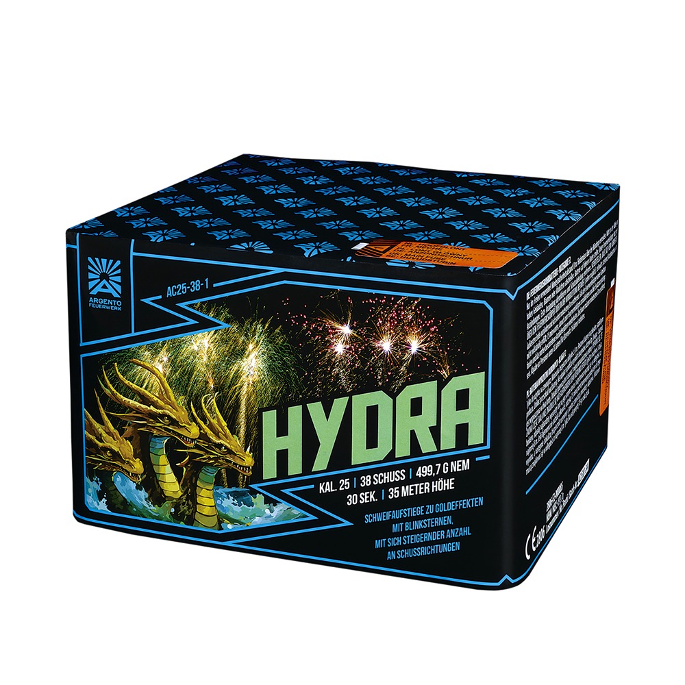 Argento Hydra vuurwerkbatterij met 38 schoten